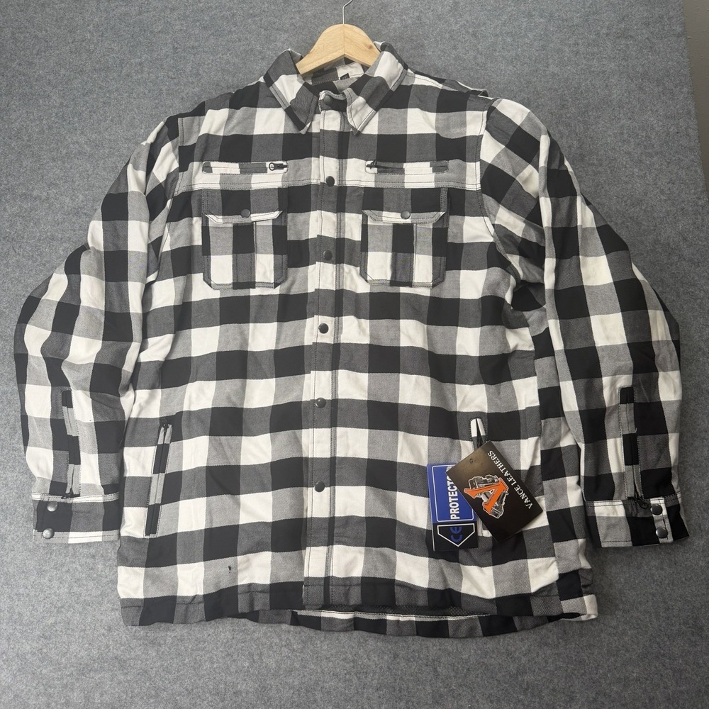 Vance Leathers Armored Motorcycle Flannel Shirt Black White Plaid 4XL NWT CE